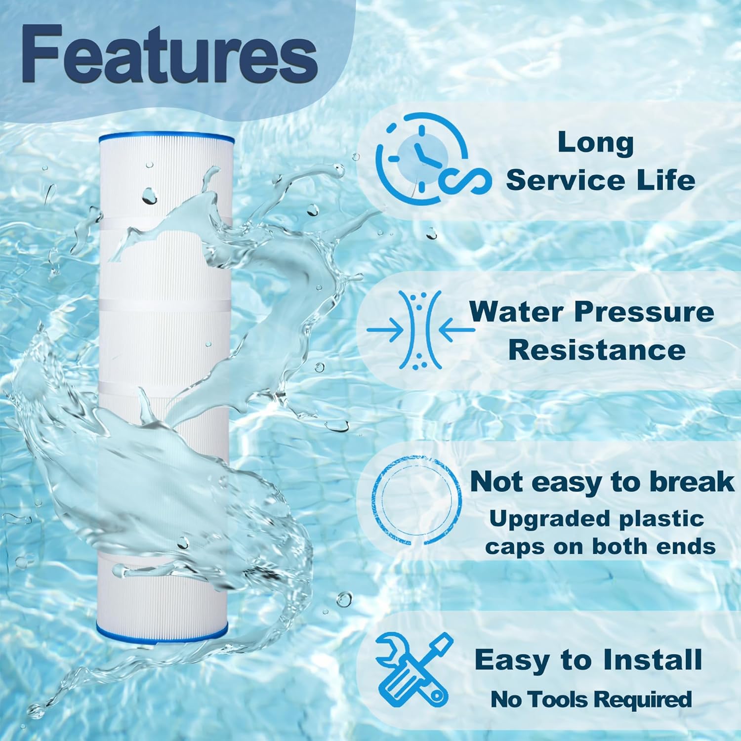HydroClear™ 20" Pool & Spa Filter Cartridge  2.5" OD, Multi-Micron, Eco-Friendly