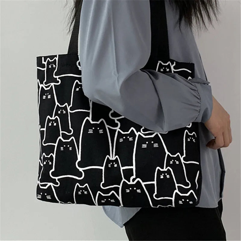 Canvas Cat Tote Handbag