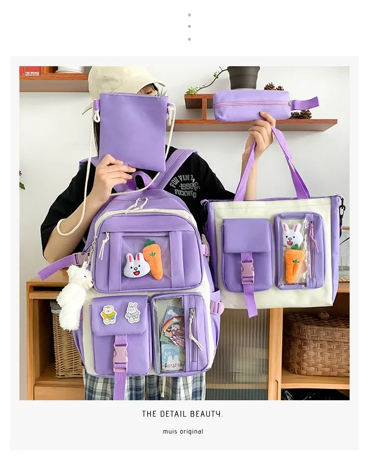 4-Piece Kawaii School Backpack Set