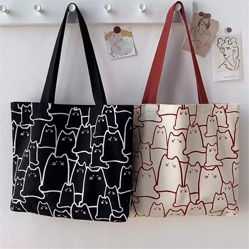 Canvas Cat Tote Handbag