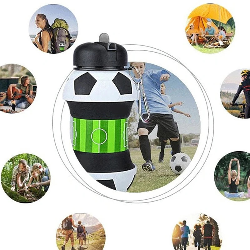 Football Shaped Folding Silicone Water Bottle