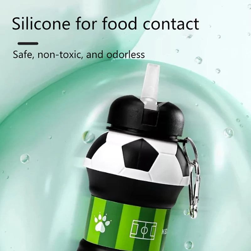 Football Shaped Folding Silicone Water Bottle
